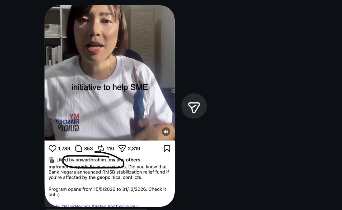 An Instagram post liked by Malaysia's Prime Minister's account