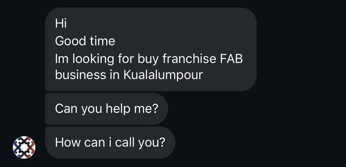 Inbound message asking about buying an F&B franchise in Kuala Lumpur